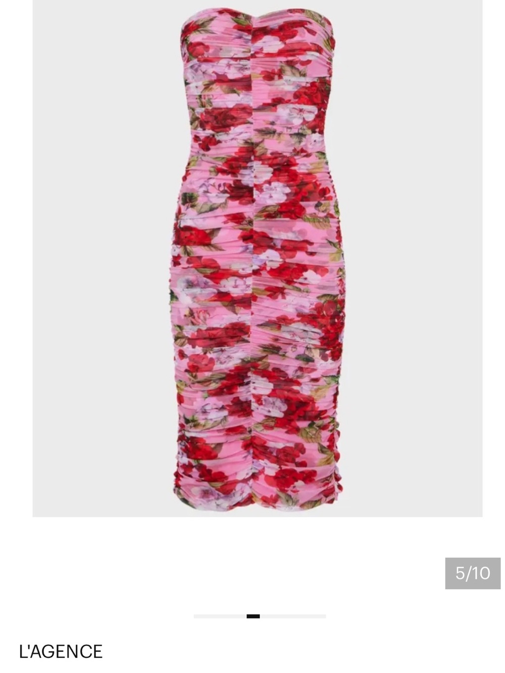 L'AGENCE Floral Caprice Ruched Strapless Midi Dress. Size 4 - Picture 2 of 8